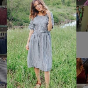 Piper & Scoot Grey Midi Pin-Stripe Dress